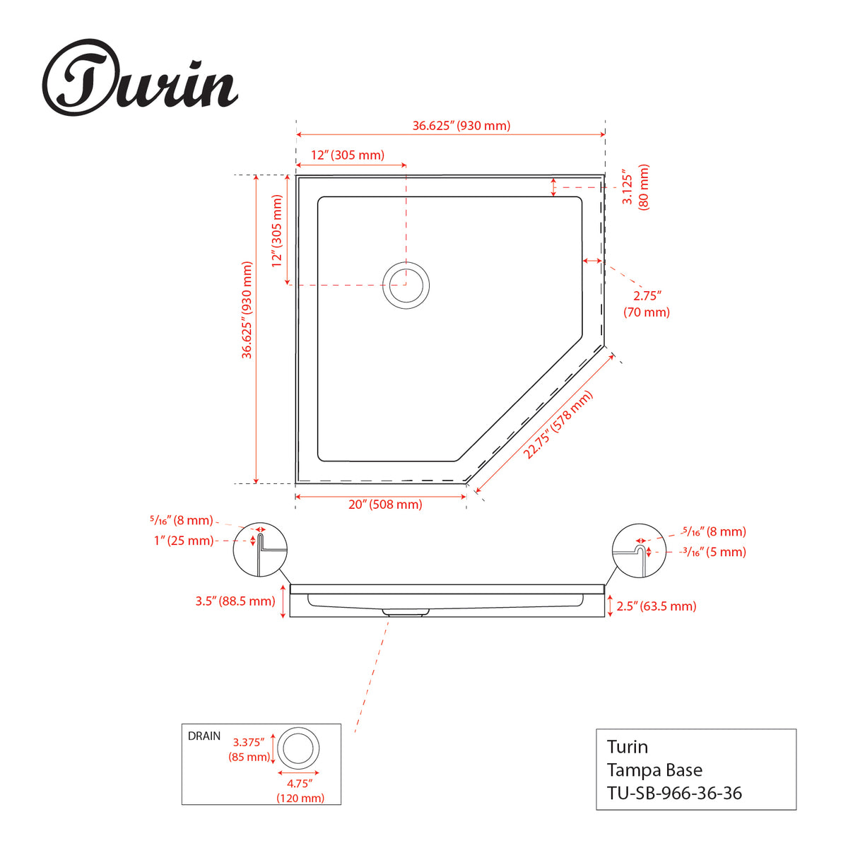 Ensemble de douche pivotante néo-angle sans cadre Tampa