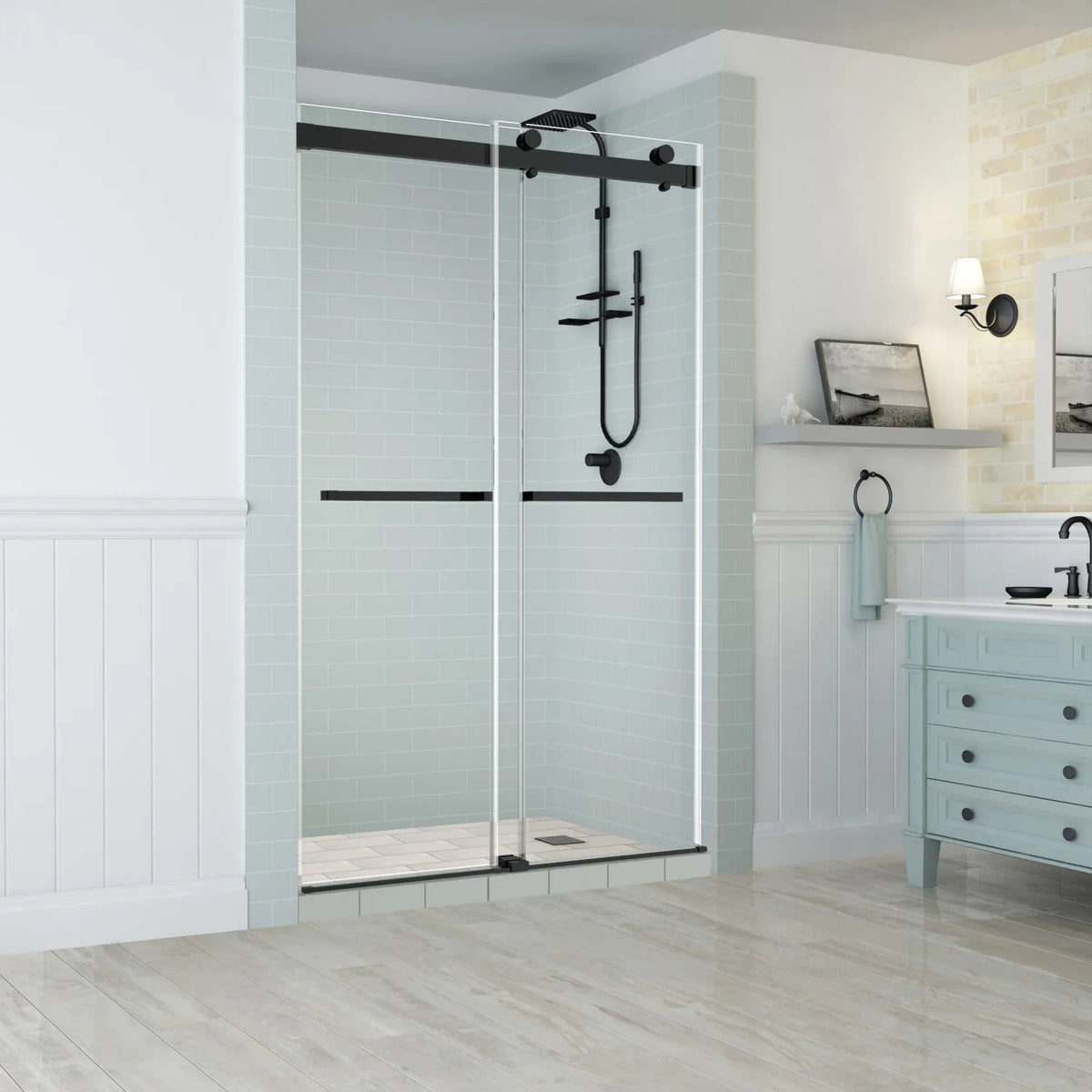 Porte de douche coulissante sans cadre à double contournement Laberge