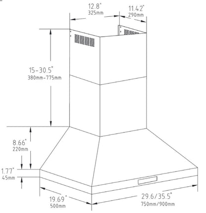 Dakota PRO 30" Wall Mounted Range Hood 860CFM